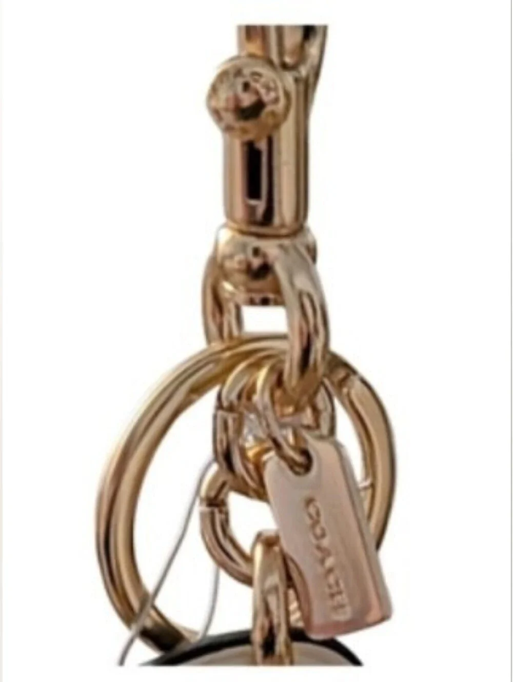 NWT NEW Coach Leather Orange Bag Charm Keychain in Gold/Chalk Multi